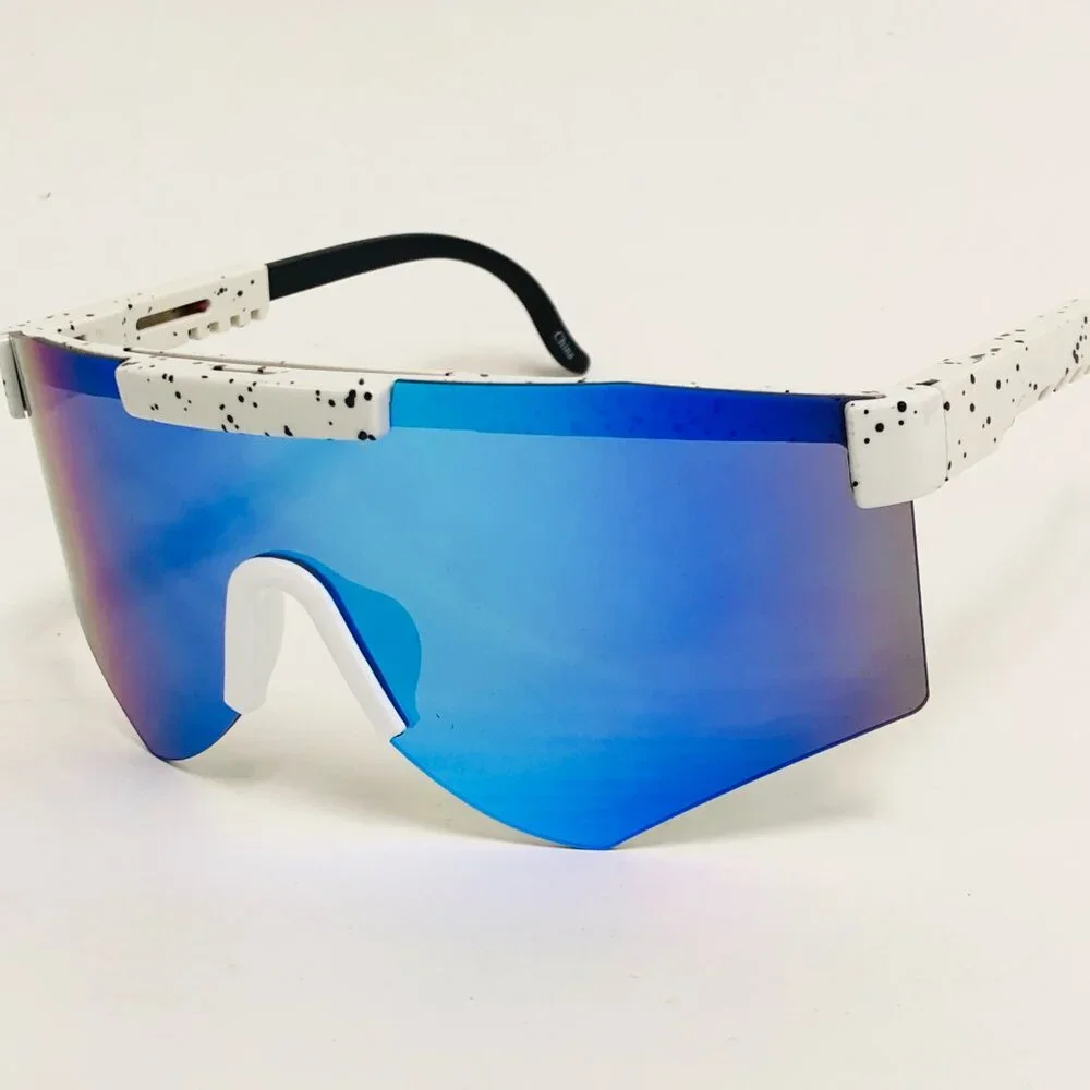 Sport Men Sunglasses Outdoor White Frame‎ Blue Mirror Lens Beach Shades Lentes